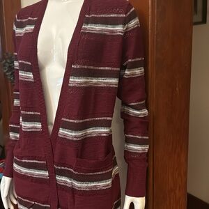 NWT Eddie Bauer size small Women's Burgundy Striped Cardigan Sweater